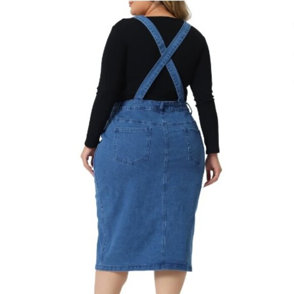 Agnes Orinda Women's Plus Size Overall Knee Slit Hem Denim Dress - NWT - Picture 4 of 5
